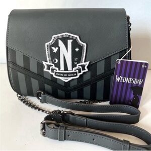 NWT Loungefly Wednesday Addams Nevermore Crossbody Bag Purse Addams Black Gray